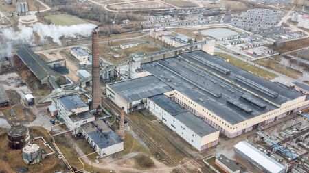 Aerial view smoking chimney of the gas boiler plant. Ecological problem.の写真素材
