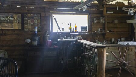 Window of the farmhouse. Rustic house interior. Countryside lifestyle concept.