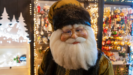 Santa Claus figure in the store on christmas background.