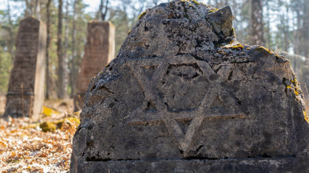 Jewish Tombstone. Old jewish cemetery in the forest.