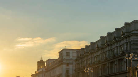 Panoramic view of silhouettes of building at sunset in the historical center of city. Urban concepts.の写真素材