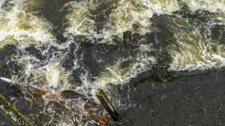 Boiling water in a cold river. Abstract background. Space for text. Nature concepts.