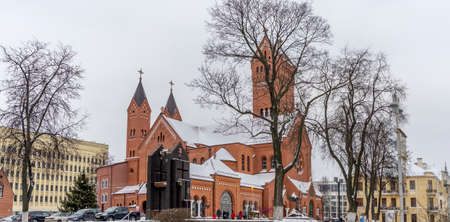 Chapel tower with religious crosses in wintertime. The roof of the Catholic church with crosses. Worship and heritage concepts.の写真素材