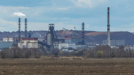 Koper for raising ore. Mine buildings. Technology to extract the mineral from underground. Mining. Potassium salt. mining industry. Mining and processing plant. Sylvinite mining. industrial concept.の写真素材