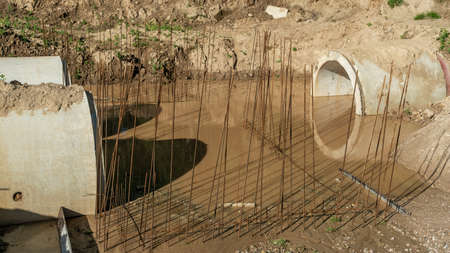 Construction of the river drains. Construction drains to prevent flooding in the city. Drain water into the river. urban concepts.の写真素材