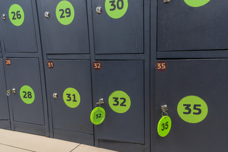 Simple locker storage with numbered keys. Secure bag storage lockers with numbered keys convenient...