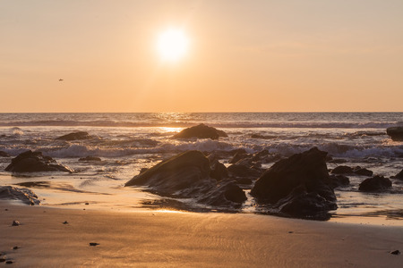 Beautiful Red Sunset Over The Pacific Ocean, South Americaの写真素材