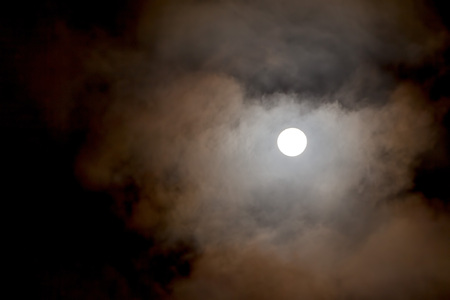 Night Sky With Full Moon And Clouds, Lunar Eclipseの写真素材