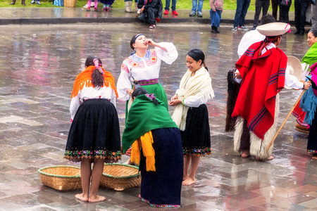 Ingapirca, Ecuador - 20 June 2015: Unidentified Groups Of Indigenous People Celebrating Gifts From Mother Earth, Inti Raymi In Ingapirca On June 20, 2015のeditorial素材