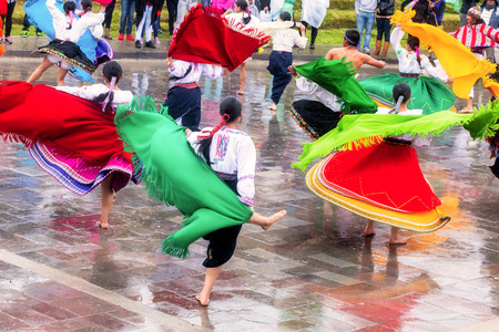 Ingapirca, Ecuador - 20 June 2015: Unidentified Group Of Girls And Boys Celebrating Inti Raymi, Festival Of The Sun In Ingapirca On June 20, 2015のeditorial素材