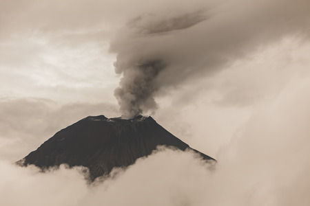 Pyroclastic Powerful Explosion Over Tungurahua Volcano, February 2016, South Americaの写真素材