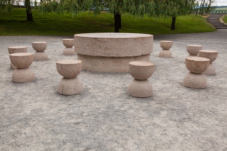 Table Of Silence Is One Of The Three Pieces Of Targu Jiu Monumental Ensemble Of The Romanian Sculptor Constantin Brancusiの写真素材