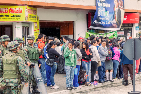 Banos De Agua Santa, Ecuador - 23 June,  2016: Group Of Supporters With Ground Force Of Ecuador Army...