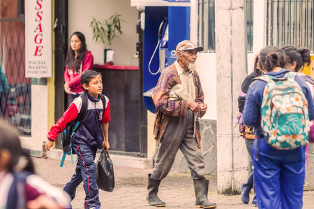 Banos De Agua Santa, Ecuador - 23 June, 2016:Unidentified Ecuadorian People Walking On The Streets Of Banos De Agua Santa, Ecuador, South Americaのeditorial素材