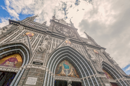 Frontal View Of Las Lajas Cathedral In Ipiales, Colombia, South Americaのeditorial素材