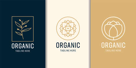 Organic feminine and modern tree template logo set. Logo can be used for icon, brand, identity, monogram, spa, decoration, and business companyのイラスト素材