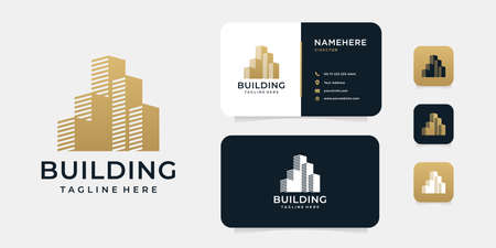 Golden real estate building logo design vector template. Logo can be used for icon, brand, identity, apartment, construction, and business companyのイラスト素材