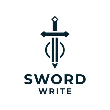 Sword pencil logo vector for business and branding. Logo can be used for icon, brand, identity, knight, warrior, education, security, army, and business companyのイラスト素材