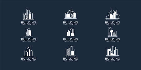 Set of modern building real estate logo vector concept collection. Logo can be used for icon, brand, identity, home, set, house, apartment, rent, and business companyのイラスト素材