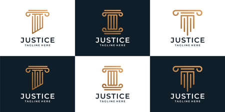 Set of creative justice legal attorney logo template. Logo can be used for icon, brand, identity, judge, pillar, lawyer, and scaleのイラスト素材