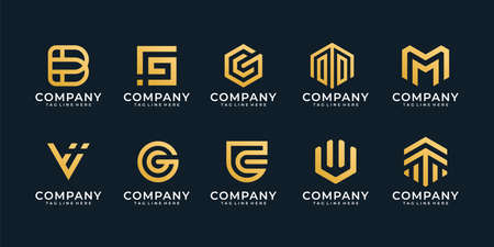 Set of monogram initial letter logo design bundle inspiration. Logo can be used for icon, brand, identity, technology, web, company, alphabet, and symbolのイラスト素材