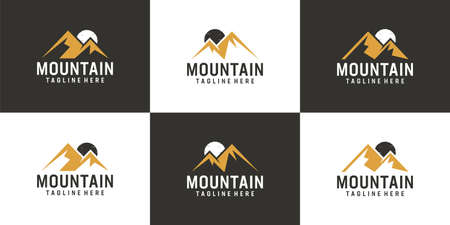 Set of landscape adventure mountain peak logo vector design. Logo can be used for icon, brand, identity, travel, expedition, extreme, emblem, and symbolのイラスト素材