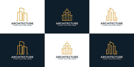 Set of monogram architecture construction luxury logo concept. Logo can be used for icon, brand, identity, skyline, town, real estate, and buildingのイラスト素材