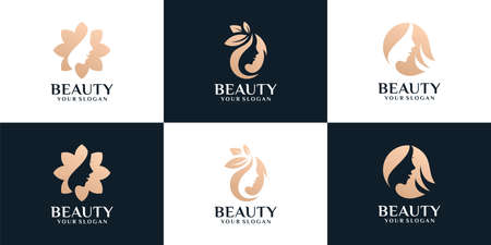 Set of beauty feminine woman hairstyle silhouette logo design. Logo can be used for icon, brand, identity, illustration, beautiful, fashion, and salonのイラスト素材