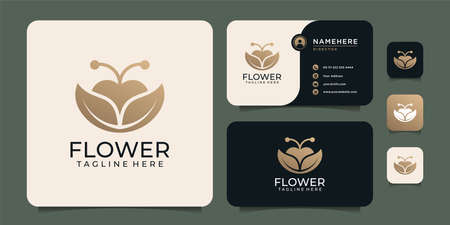 Gold feminine flower plant logo design for salon spa shop. Logo can be used for icon, brand, identity, symbol, elements, and lotusのイラスト素材