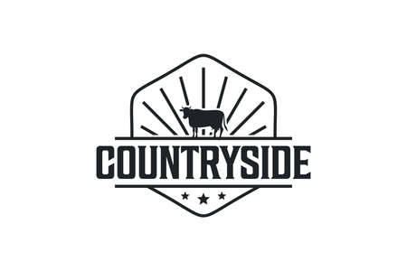 Vintage countryside cow  badge vector design templateのイラスト素材