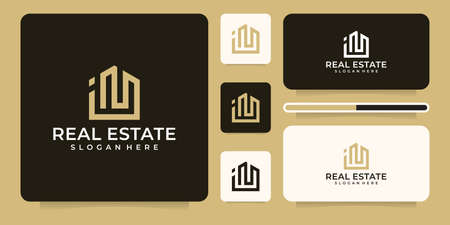 Modern line art building real estate  design vector setのイラスト素材
