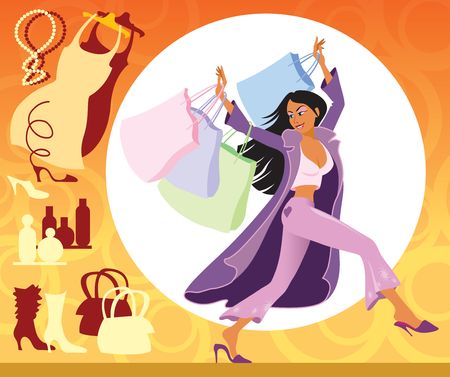 Illustration of girl with shopping bags on the salesの写真素材