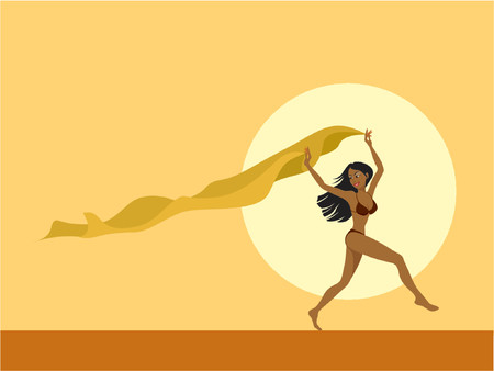 Beautiful girl having fun on the beachのイラスト素材