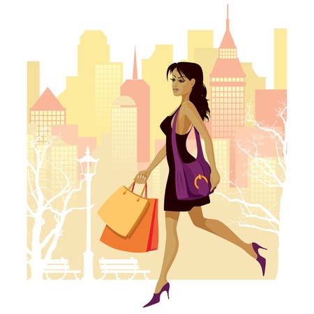 Vector illustration of a girl with shopping bagsのイラスト素材