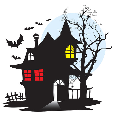 Halloween night, demonic house of vampire, vector illustration.のイラスト素材