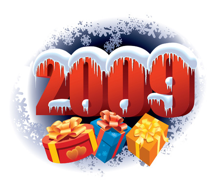 New Year 2009 and Christmas gifts on a winter night backgroundのイラスト素材