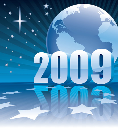 New Year 2009 and Earth globe on a blue backgroundのイラスト素材