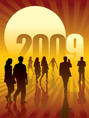 People are going to the sun and the New Year 2009.のイラスト素材