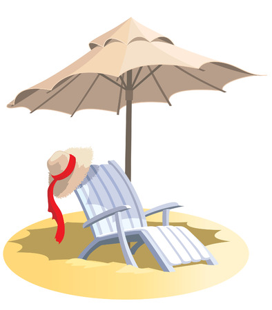 Summer vacation, chair and umbrella on a tropical beach.のイラスト素材
