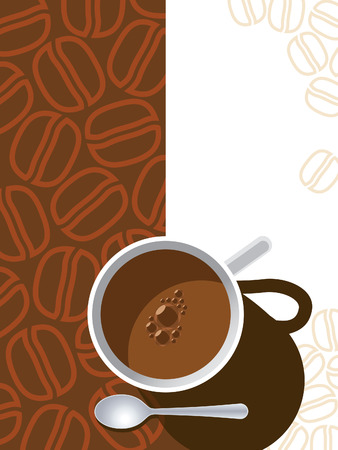 Coffee cup on a brown background with coffee beans.のイラスト素材