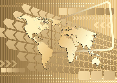 Large gold world map on an abstract background, conceptual business illustration. The base map is from Central Intelligence Agency Web site.のイラスト素材