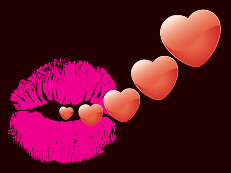 Love kisses, hearts flying from lipstick print.のイラスト素材