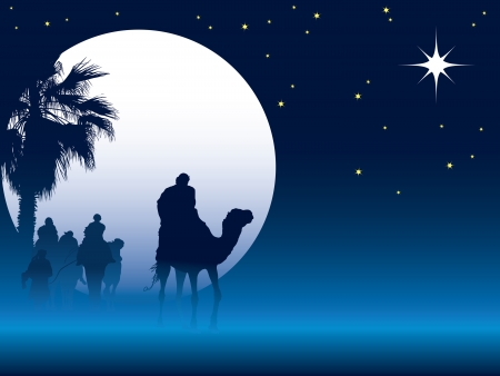 Nativity scene with wise men on camels going through the desertのイラスト素材