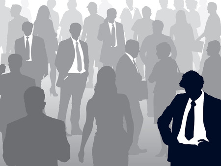 Crowd of people walking on a street and one man selected.のイラスト素材