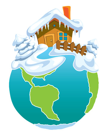 North Pole, Globe with Santa Claus house.のイラスト素材