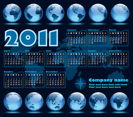 The Earth blue calendar for 2011, weeks starts on Sundayのイラスト素材