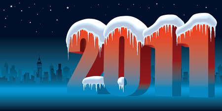 New Year 2011 at winter night with city in the backgroundのイラスト素材