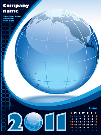 June - the Earth blue calendar for 2011, weeks starts on Sundayのイラスト素材