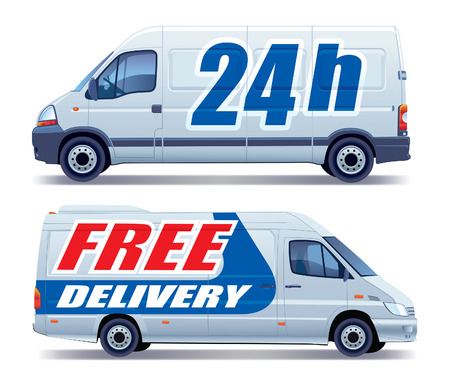 White commercial vehicle - delivery van - free deliveryのイラスト素材