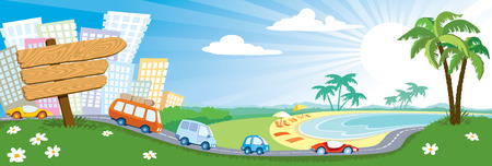 Vacation starting, people are going to the empty beachesのイラスト素材